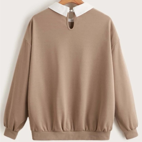 Cést La Vie Paris Tan & White Collared Long Sleeve Shirt by SHEIN - Size XS - Picture 7 of 7